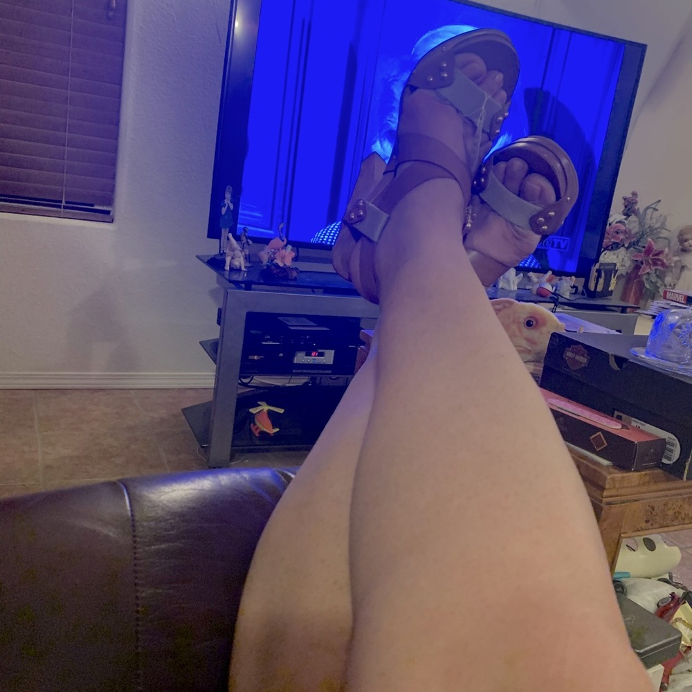 Michael Kors shoes leather/wood heels size  10 m